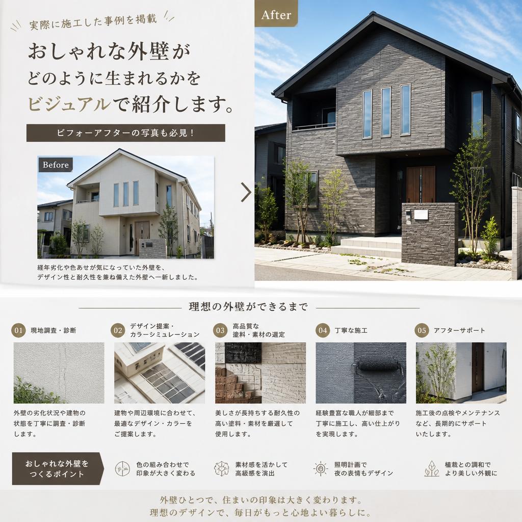 4. 実績紹介：おしゃれな外壁リフォーム事例